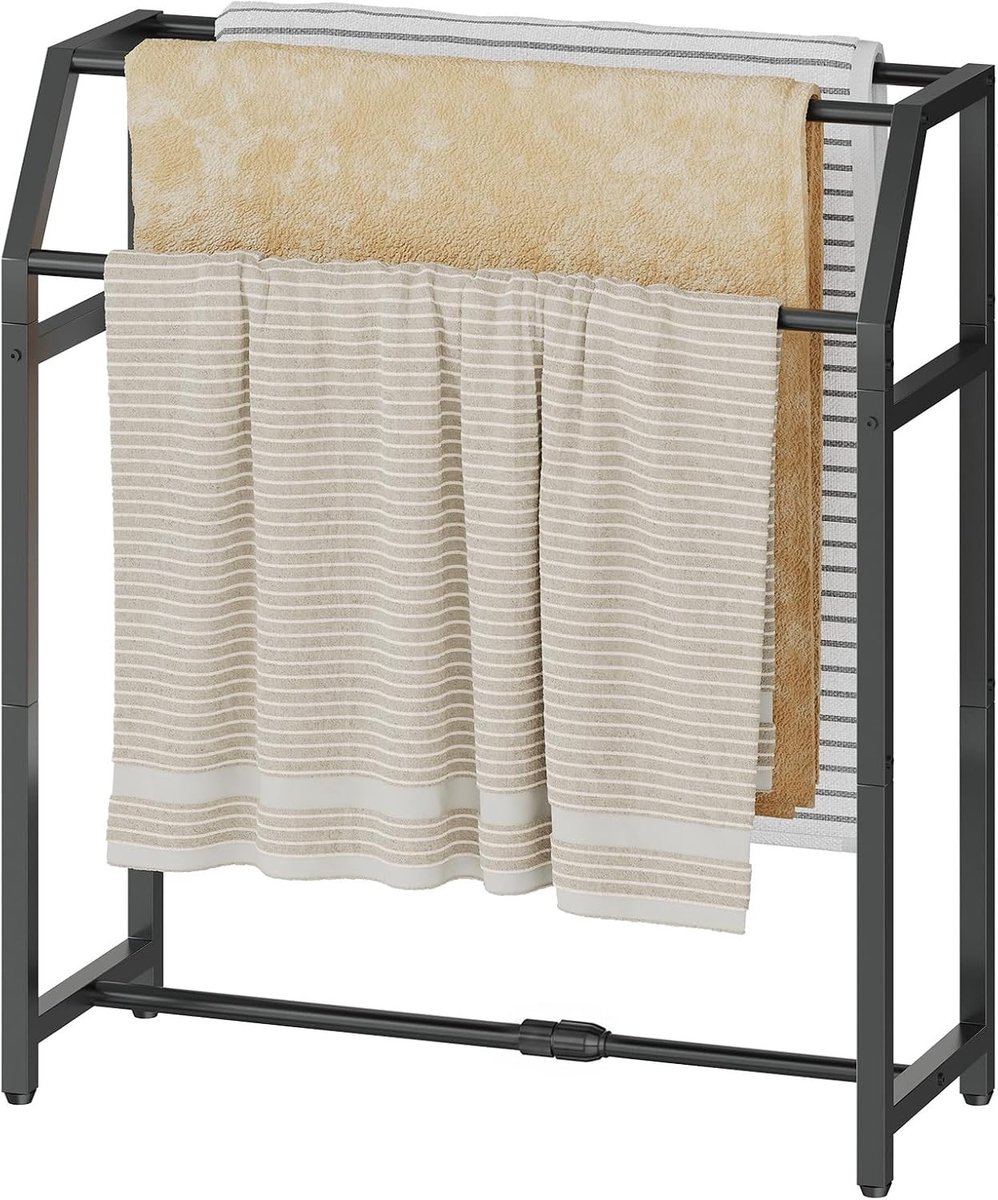 Droogrek voor radiator - Zwart - 80 x 30 x 93 cm - Metalen 3-laags Verstelbaar Handdoekrek - Vrijstaand voor Badkamer