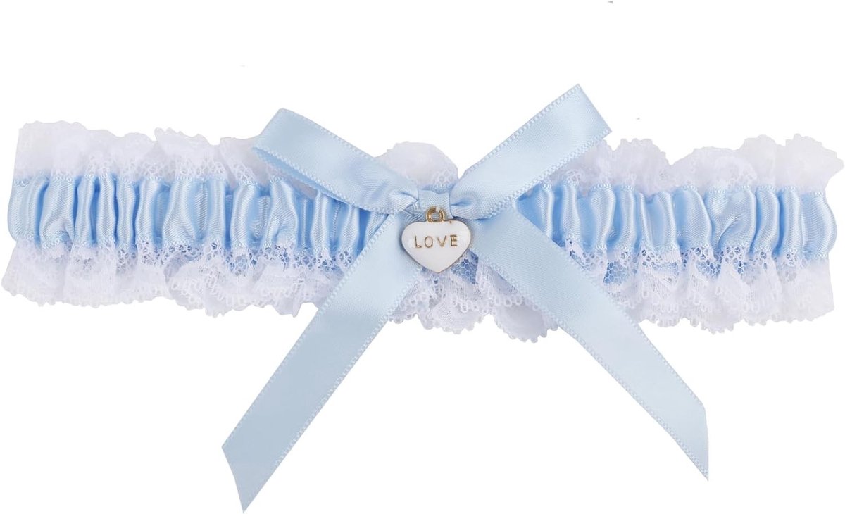 Elegante blauwe kousenband voor bruiloft, met kanten kralen en elastisch ontwerp, perfect als traditioneel bruidsaccessoire