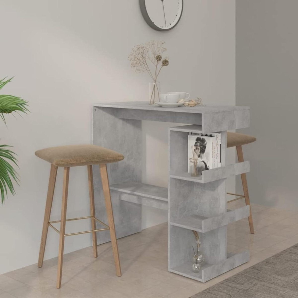 Bartafel - Keukentafel - Ontbijten Eten - Met Opbergrek - 100x50x101 cm - Betongrijs