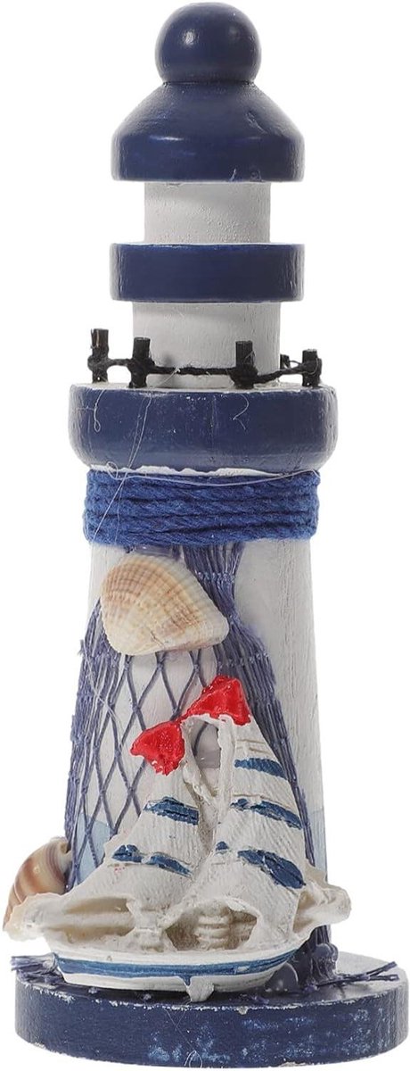 Houten Vuurtoren Decoratie - Nautisch Ornament - Woonkamer Aankleden - Mediterrane Stijl - 13x5x5cm - Meerdere Kleuren