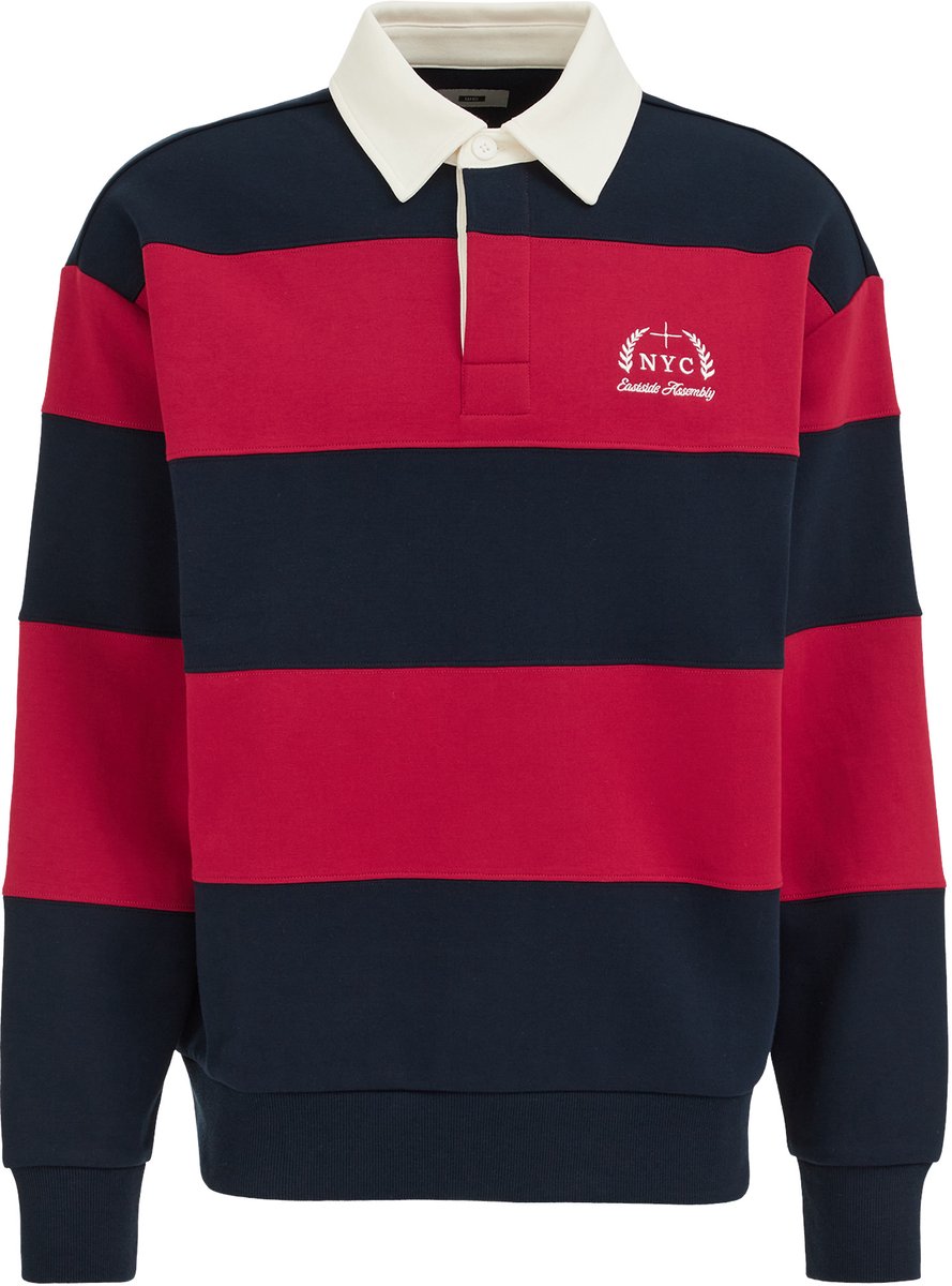 WE Fashion Heren relaxed fit sweater met polokraag en blokstreep