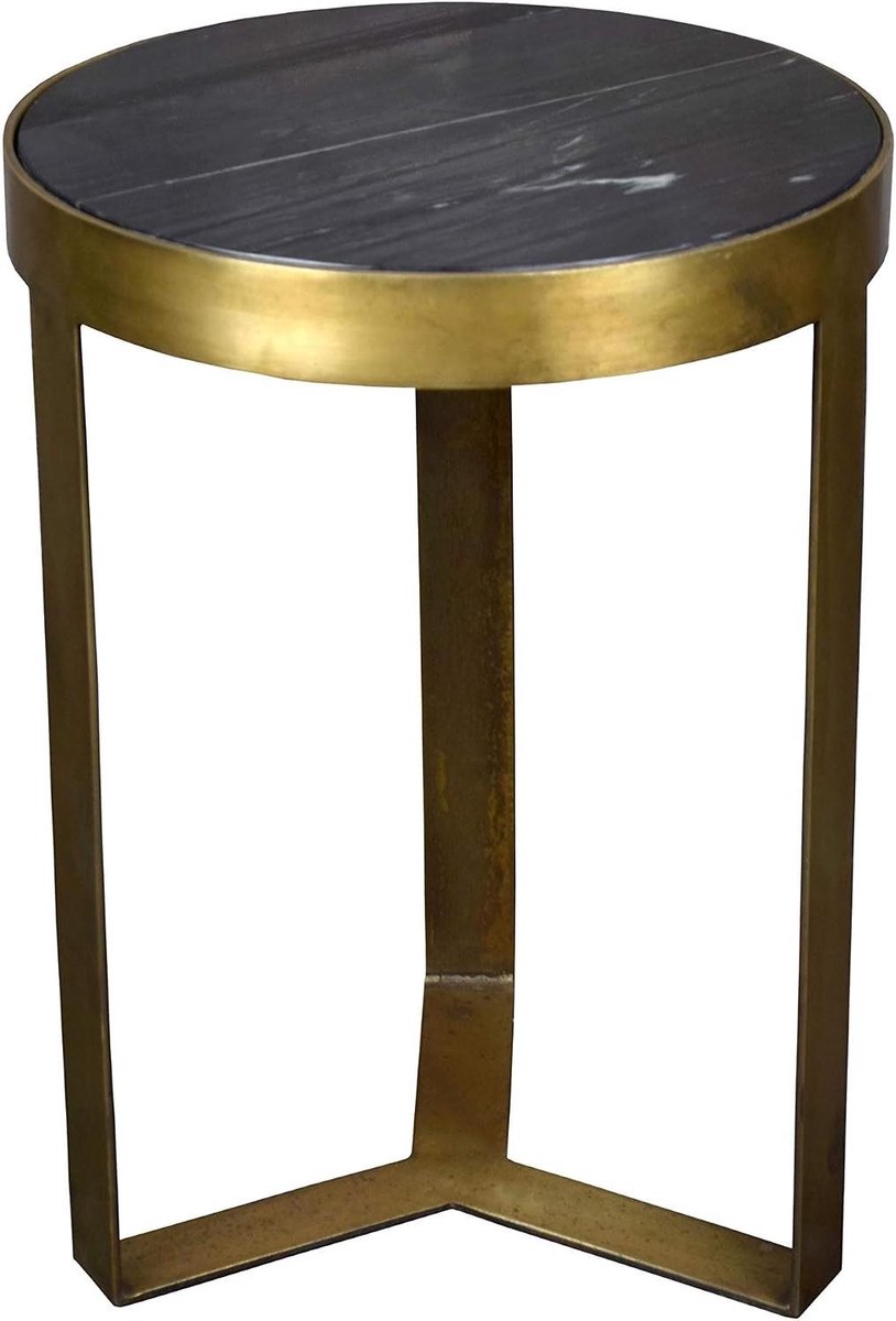 Salontafel Rond - Bijzettafel Marmer - Woonkamer Decoratie - Slee Poot - 40cm Diameter - Zwart Goud