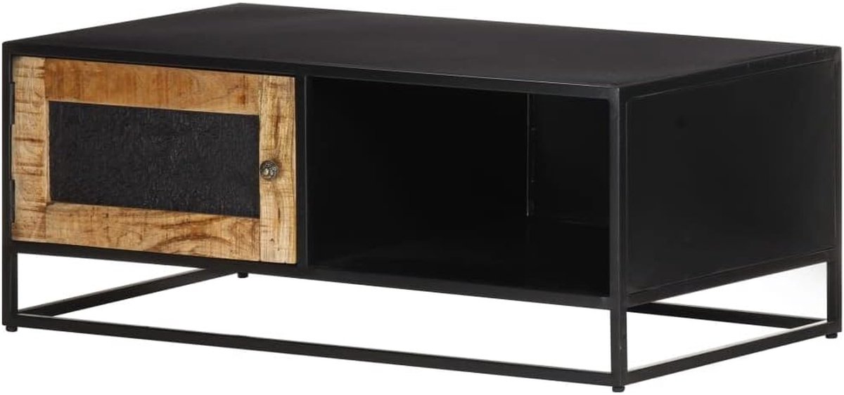Salontafel Mangohout - Woonkamertafel Tropisch - Opbergen Woonkamer - Handgesneden Patroon - 90 x 50 x 35 cm - Bruin