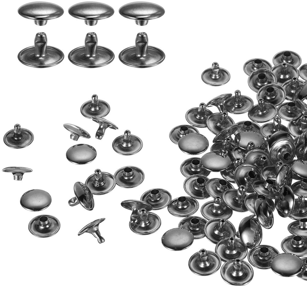 Lederen Nieten Set 12x8mm, Hohlnieten Gunmetal - 80 Sets