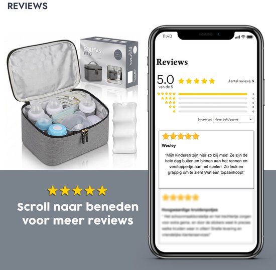 Waxels® Kolftas met Koelelement - Borstvoeding Koeltas - Moedermelk Bewaartas - Waterdichte Thermotas - Baby Fles Organizer - Grijs — afbeelding 5