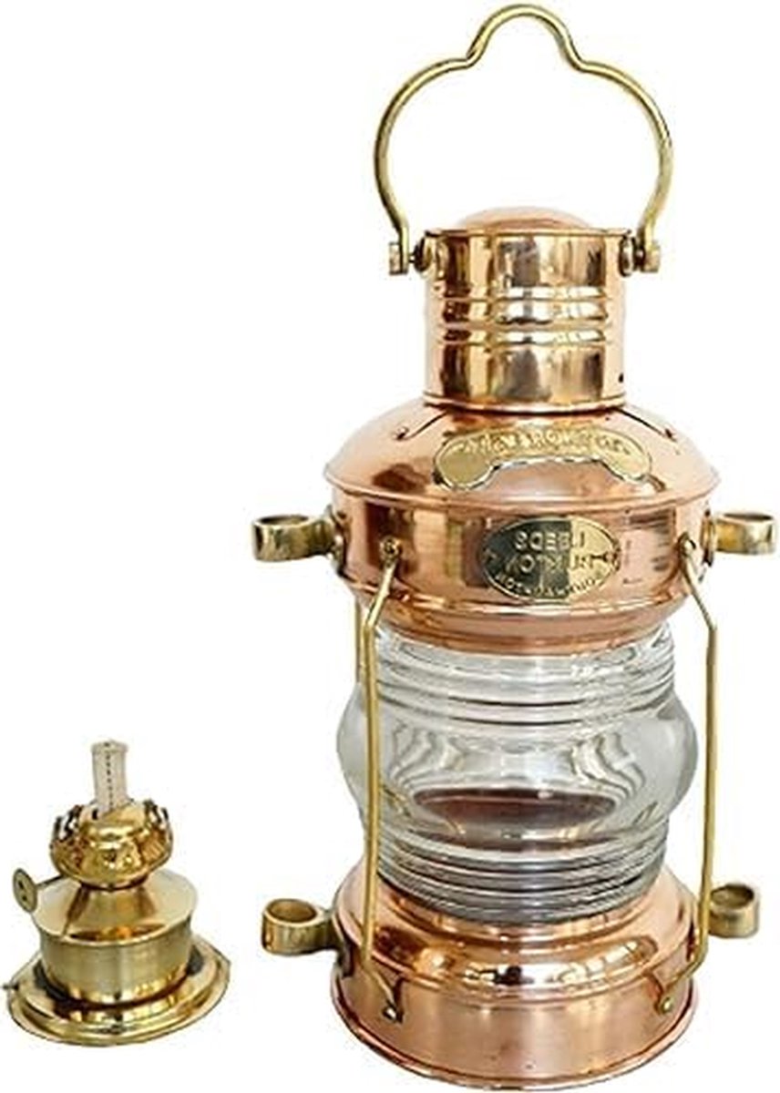 Messing Lantaarn - Olie Lamp - Sfeer Verlichting - Glanzende Messing Look - 30 cm - Koper