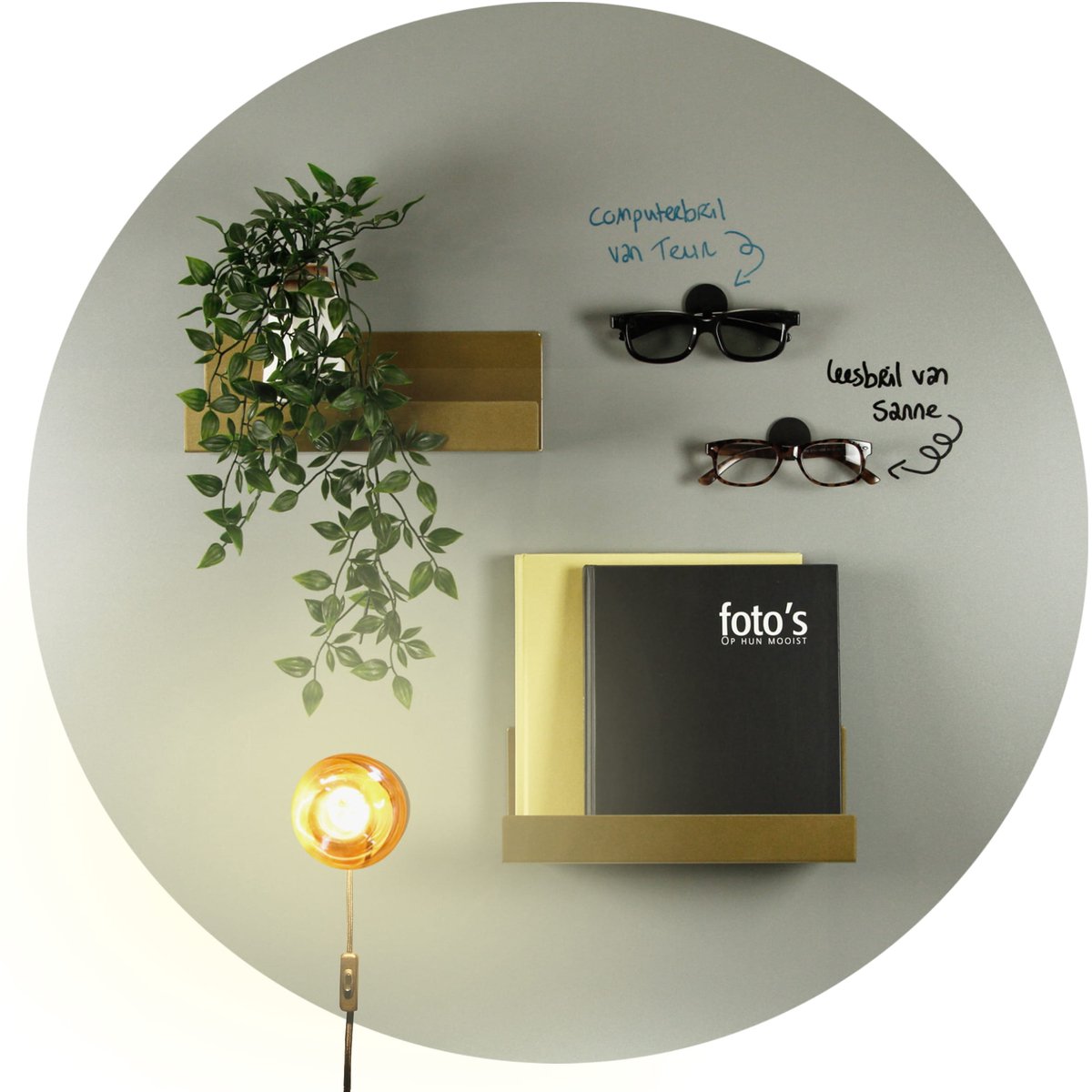 Magnetisch Krijtbord Rond - Groengrijs - Rond - 80cm - Kamer26