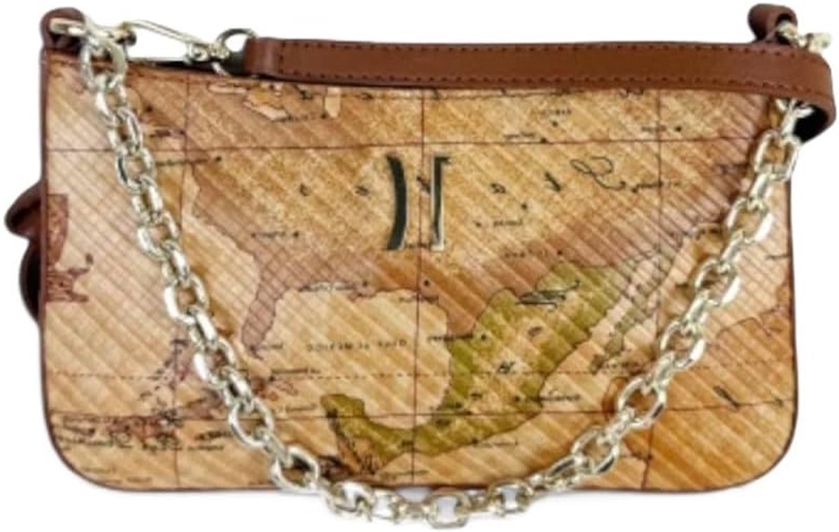 Schoudertas Dames - Crossbody Tas - Dagelijks Gebruik - Leren Geo Print - 22 x 15 x 8 cm - Bruin
