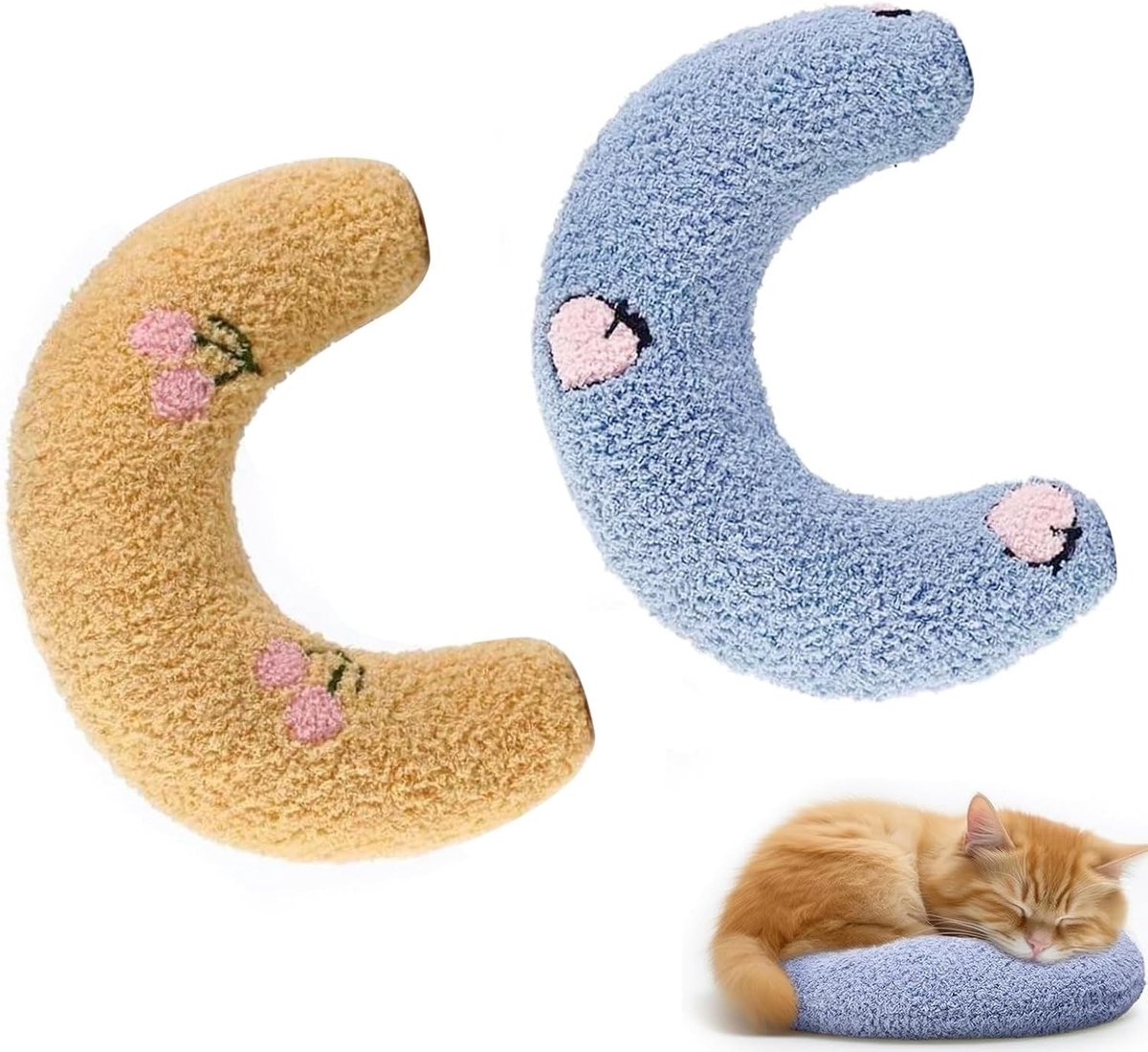 Kalmerende Kussens voor Katten met Valeriaan en Catnip, Vermindert Angst en Bevordert Betere Slaap, Zacht en Wasbaar, Set van 2 in Levendige Kleuren