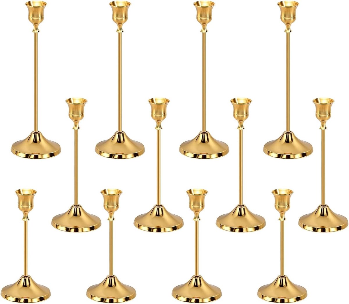 12 Stuks Gouden Kaarsenstandaards voor Bar Kaarsen, Vintage Kaarsenhouder voor Bruiloften en Feestjes, Perfect als Cadeau voor Huiswarming en Kerst