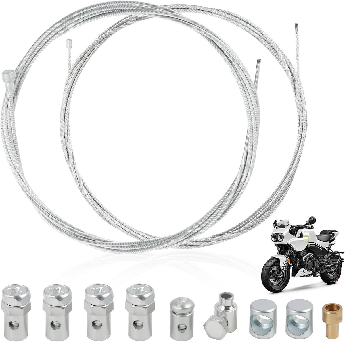 Universele Reparatieset voor Bowdenkabels - 2 Meter Kabel voor Koppeling, Gas en Schakelaar - Geschikt voor Fietsen, Scooters en Mopeds met 9 Kabels en Nippels
