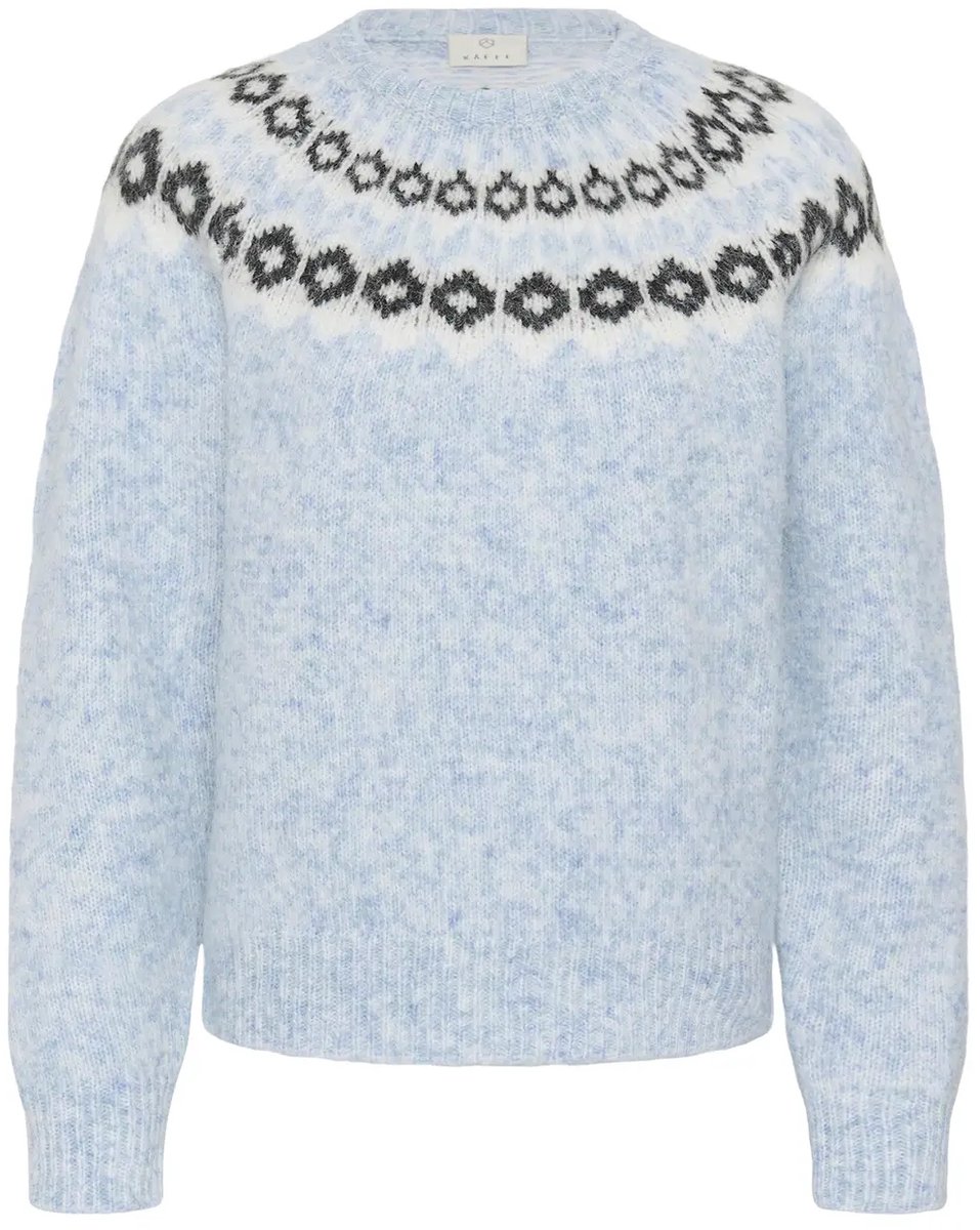 Kaffe KAberta Pullover Dames Trui - Blue Mel. -Grey/Chalk Pattern