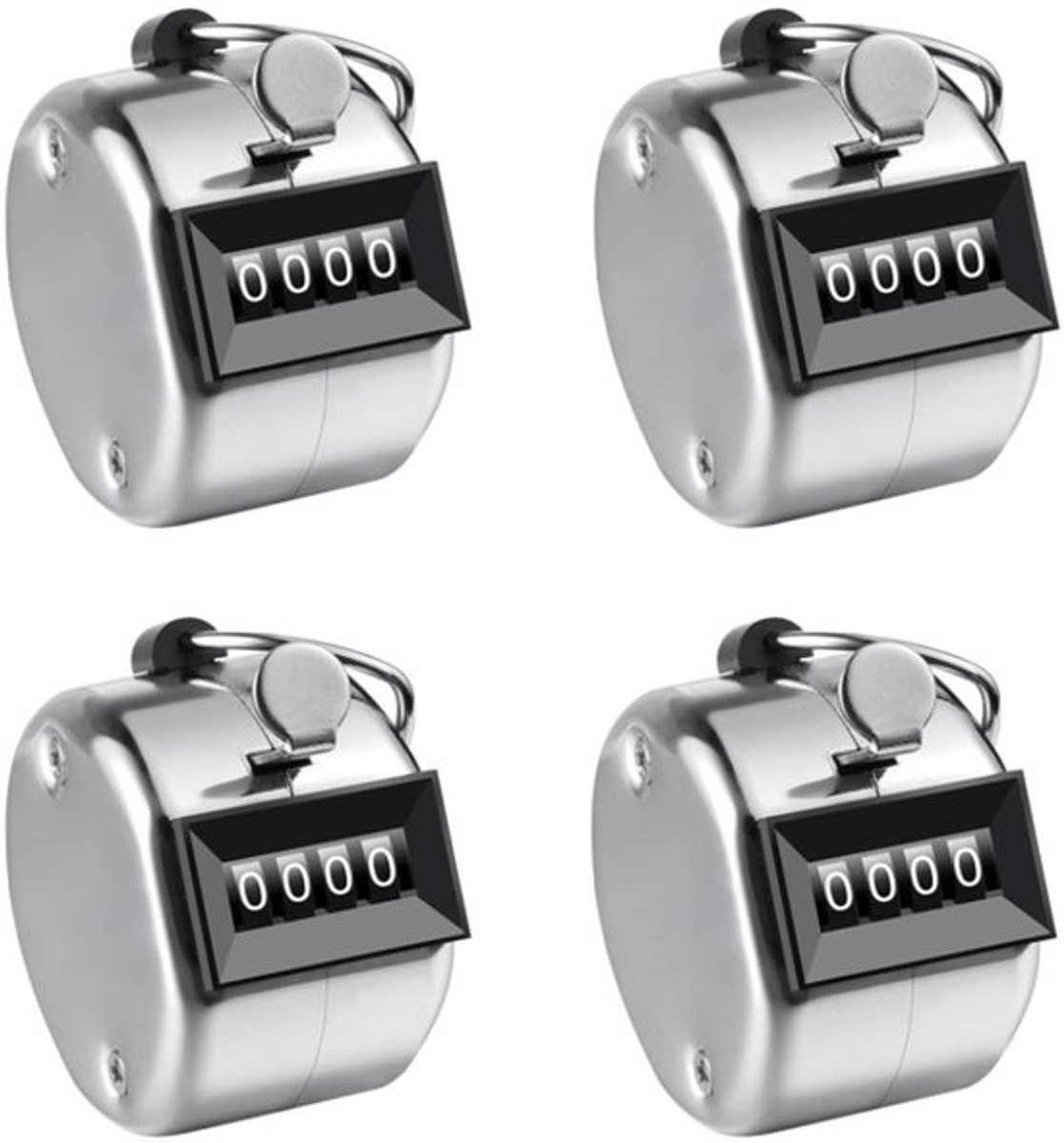 Handteller 4-Cijferig - Mechanische Klikker - Duurzaam Metaal - Lichtgewicht - 4 Stuks - Geschikt voor Sport en Evenementen - Teller