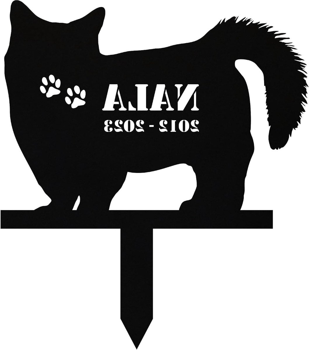 Grafsteker Kat - Herdenkingspaal Huisdier - Grafversiering Tuin - Gepersonaliseerd met Naam - 30 cm - Aluminium