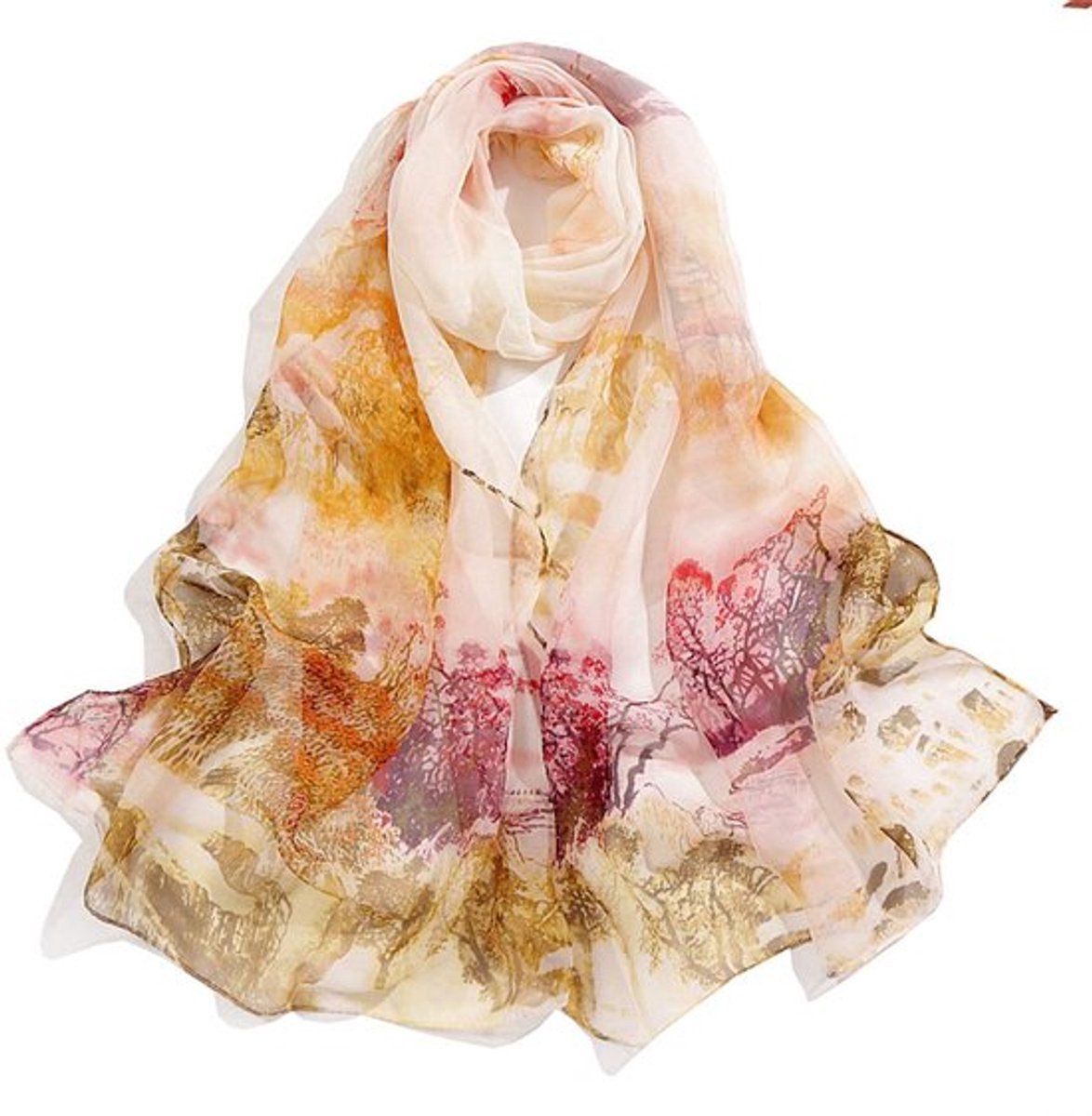 Zijde Sjaal Hoge Kwaliteit - Bloemenprint - Wrap Sjaal - 155 x 50 cm - Elegant Design - Geschikt als Cadeau