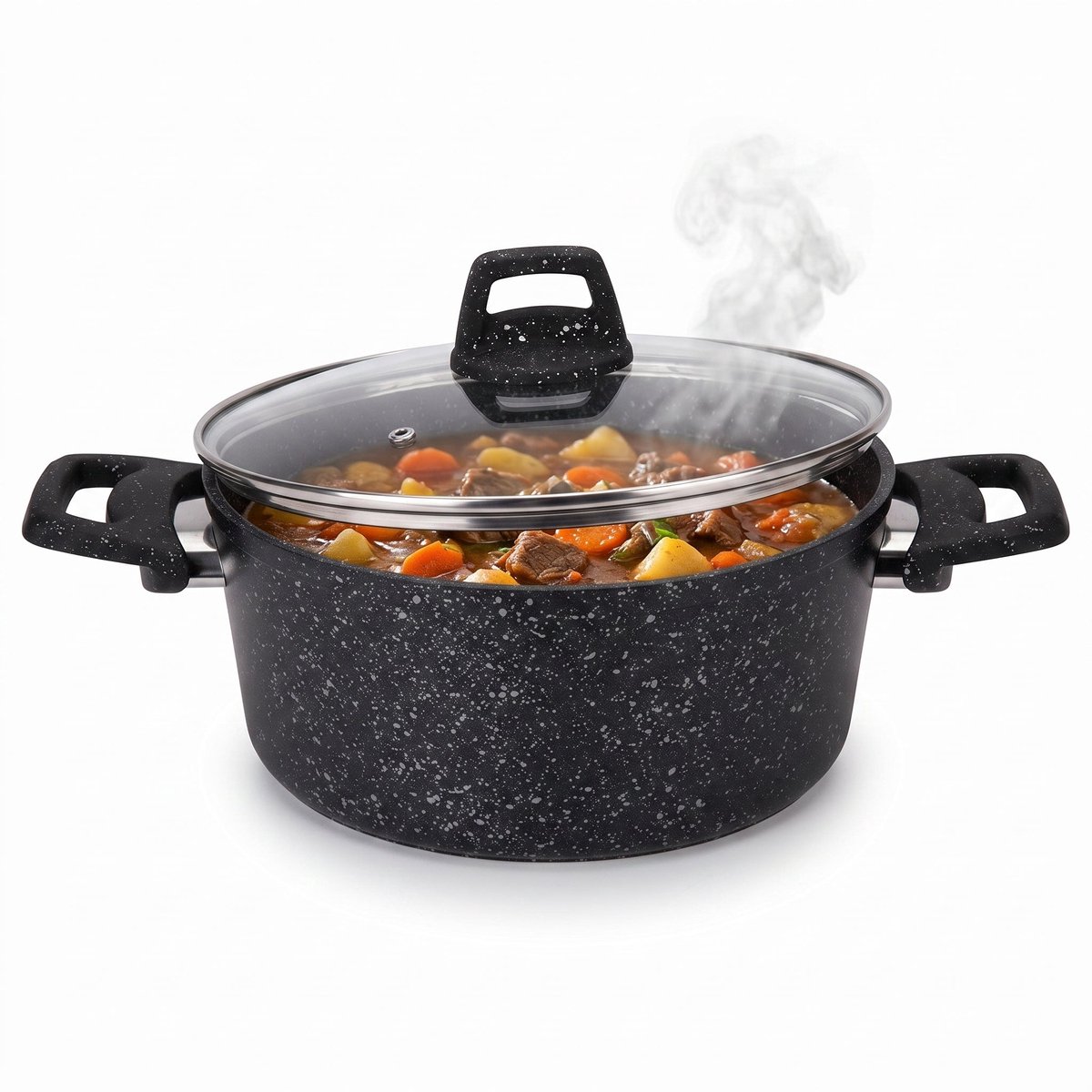 Cheqo® Braadpan met Deksel - Kookpan - Stoofpan - Soeppan - Braadpan Inductie - Hapjespan - Stoofpot - Pan met Glazen Deksel - Braadpan Antiaanbaklaag - Braadpan Granietcoating - Braadpan Zwart - Braadpan voor Alle Warmtebronnen - Stamppotpan