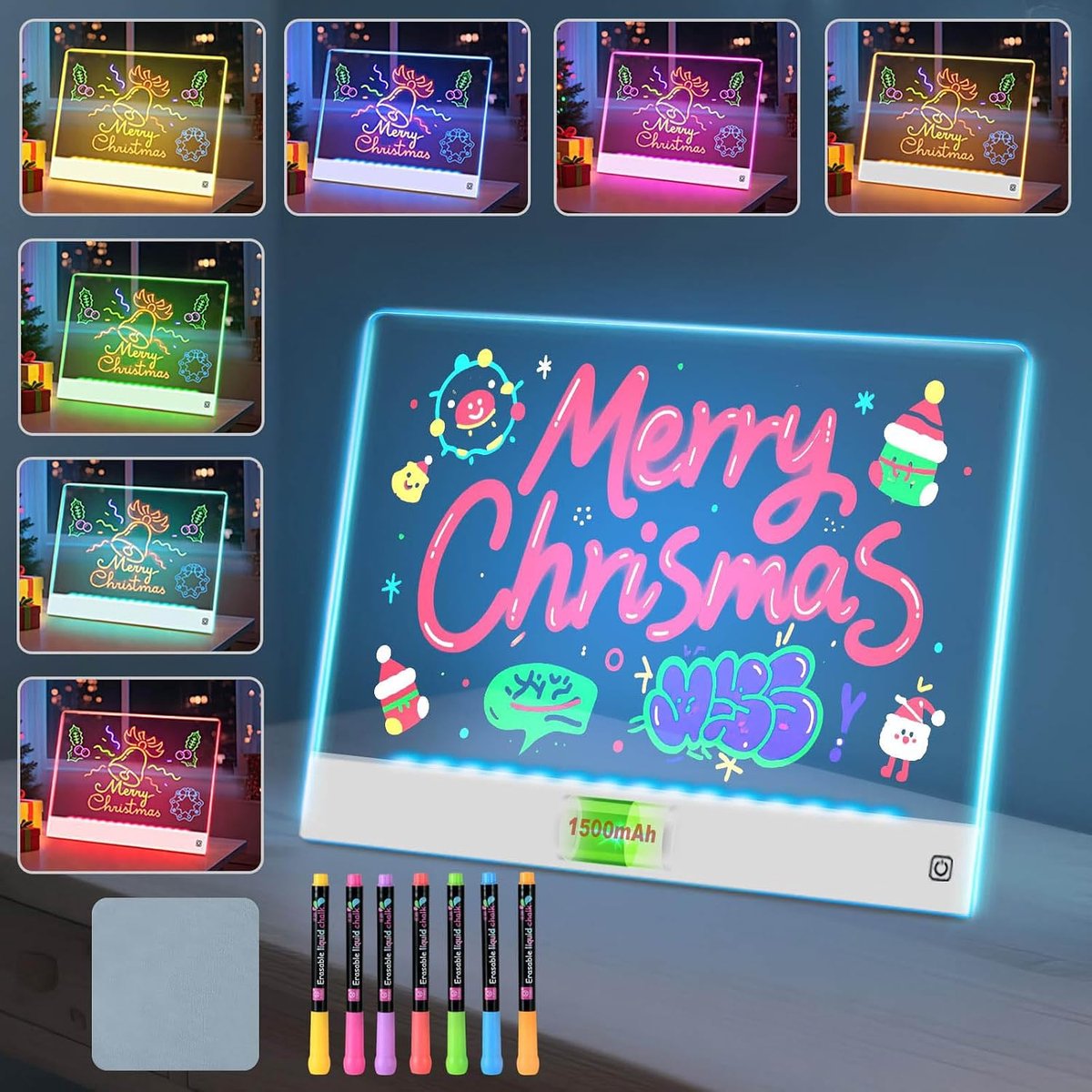 Tekentablet - LED Notitiebord met Kleuren - 35x25 cm - Acryl Whiteboard met 7 Kleurmodi - Neonlichtbord - Droog Afwisbaar - Voor Kantoor, Café en School - voor Halloween en Kerst decoraties