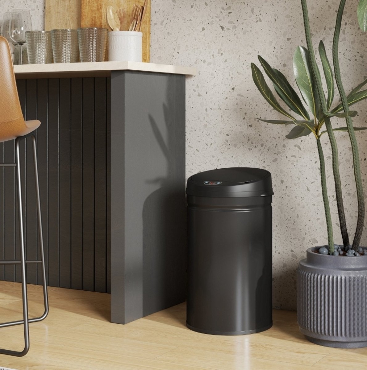 COVREO Sensorprullenbak 30 liter zwart RVS, soft-close en zonder aanraken