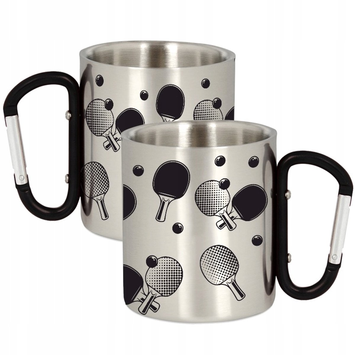 Merkloos Metalen Mok met Karabijnhaak - 300ml - Tafeltennis Sportief Cadeau
