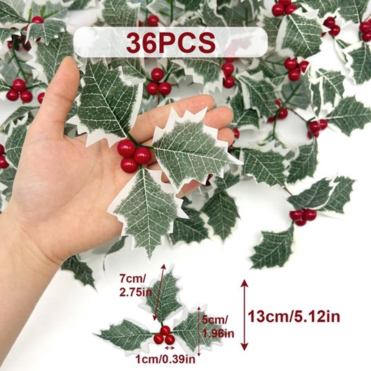 Kersthulst 36 Stuks - Kunstmatige Bessen - Groene Bladeren - Nep-Winterbessenvruchten - Handwerk - Voor Kerstkrans Maken - Kerstdecoratie – foto 3