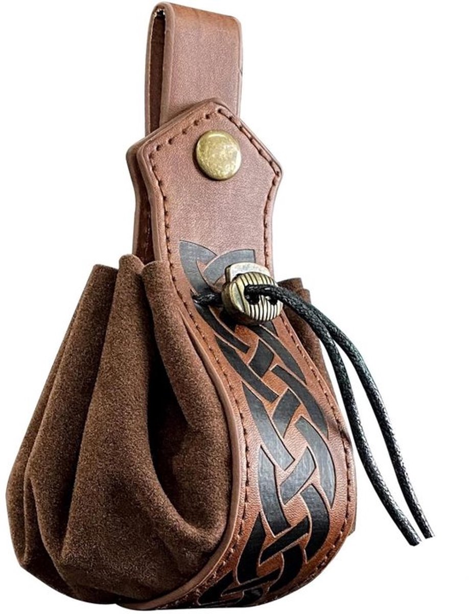 Heuptasje Bruin - Retro Draagbare Portemonnee - Middeleeuwse Leren Tas - Trekkoord - Ideaal voor Rollenspellen - 18x12cm