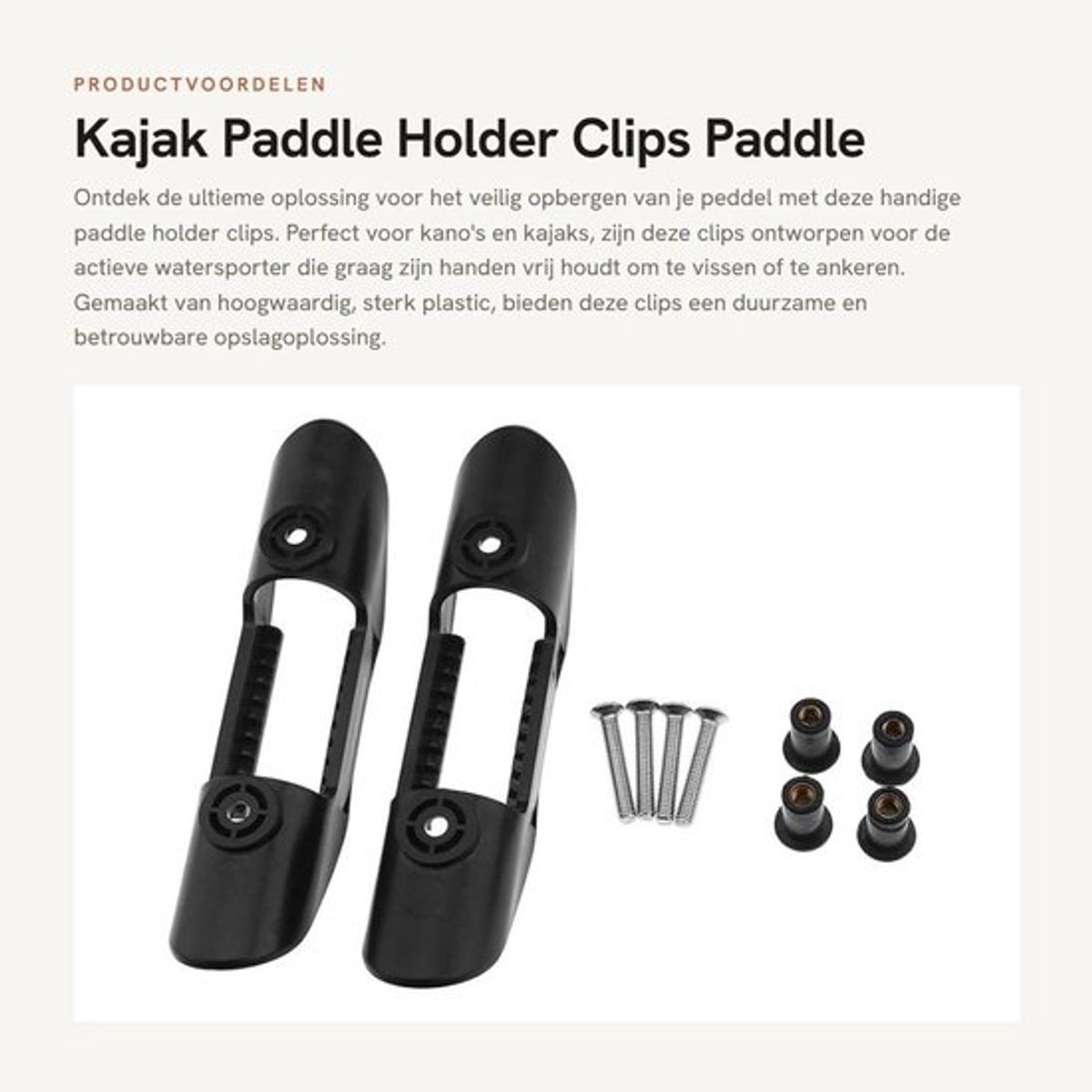 Kajak Paddle Houder - 2x Peddel Clips - Bevestiging Schroeven/Moeren - Kunststof - Zwart - 15 cm Lengte - Peddelhouder