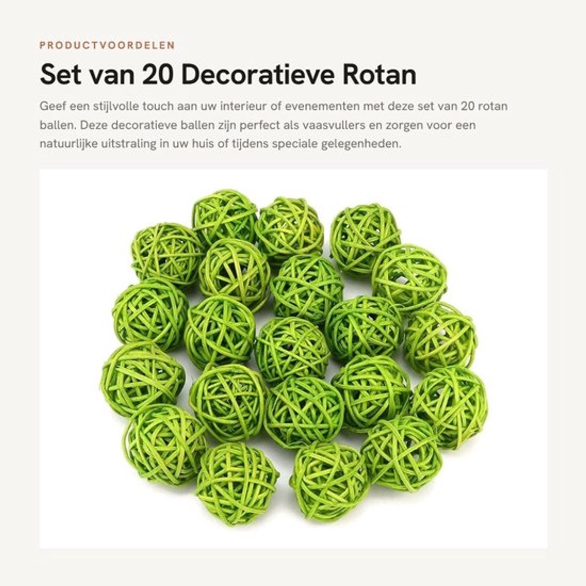 Rotan Ballen Set van 20 - Decoratieve Bollen - Vaasvullers - Tuin/Kerstversiering - Hoogwaardig Rotan - Lichtgewicht en Duurzaam - Decoratieballen