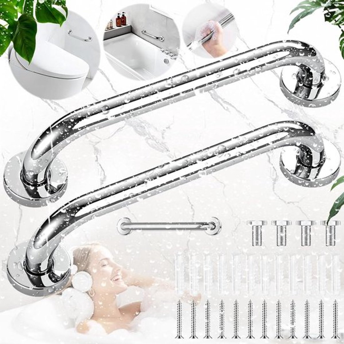 Antislip grab bars roestvrij staal voor badkamer, 2x set