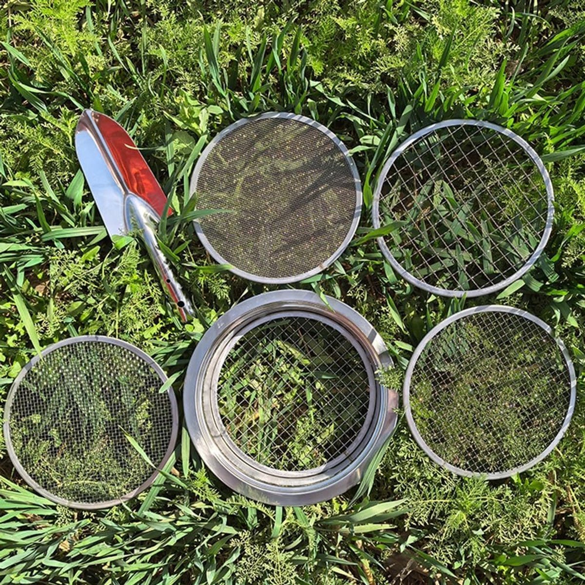 Grondzeef Set - Tuin Zeef - Compost Zeven - Vijf Maasmaten - 1-12 mm - Zilver