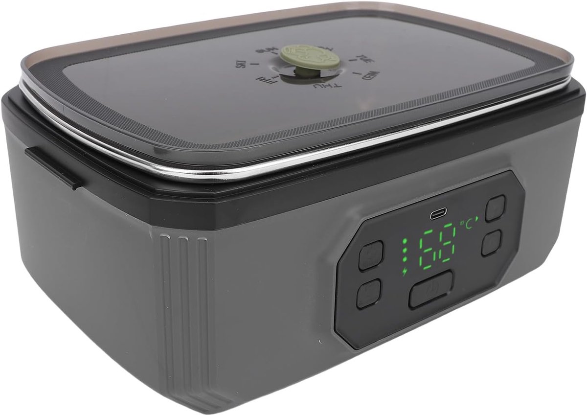 Elektrische Lunchbox Verwarmde Voedseldrager Warme Maaltijden Onderweg Snelle Verwarmingsfunctie 1.8 Liter Capaciteit Grijs
