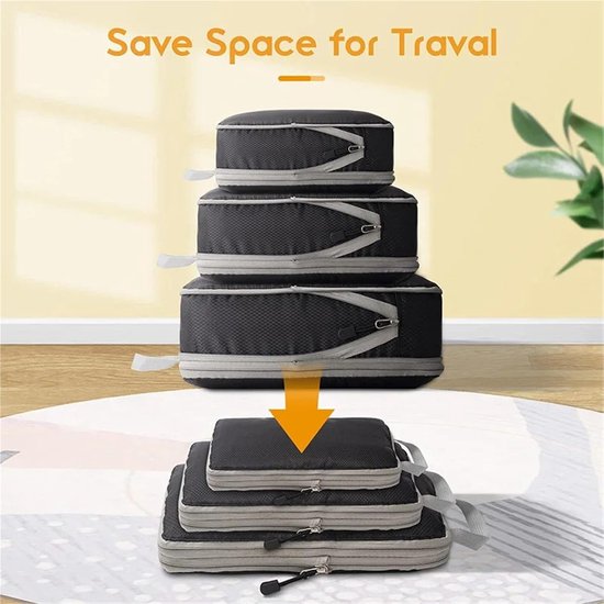 Reis Organizer Set - Bagage Cubes - Kleding Inpakken - Gecomprimeerde Verpakking - 6 stuks - Donkerblauw — afbeelding 2