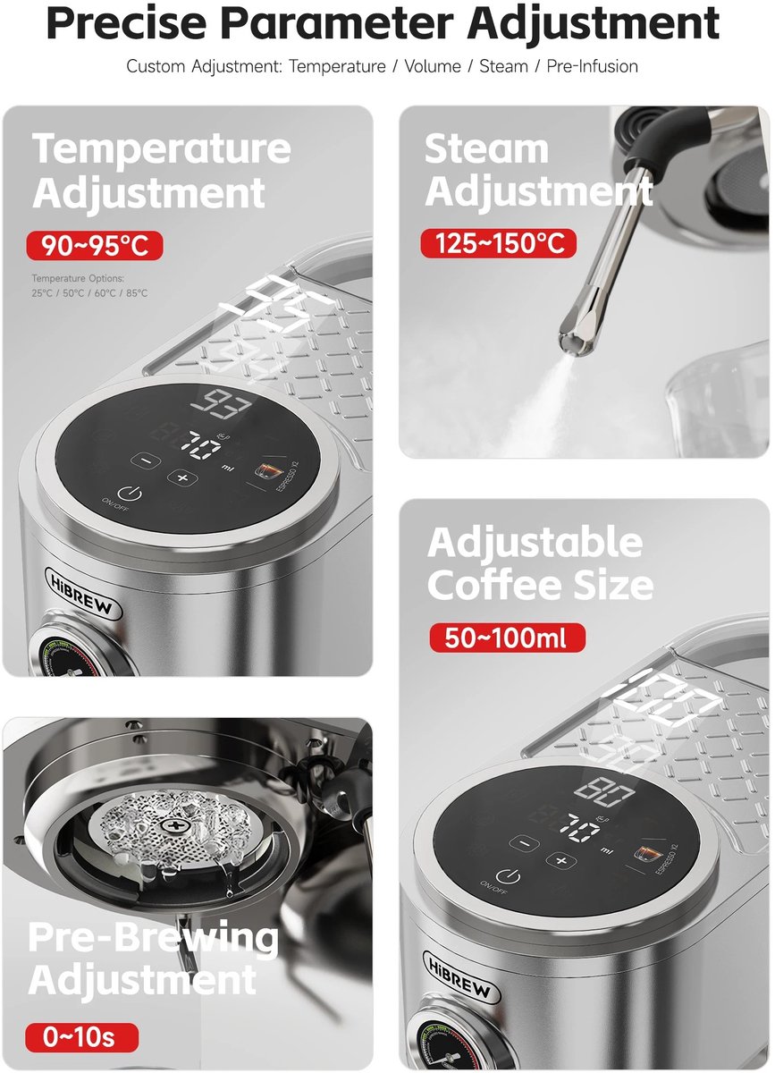 Archi Espressomachine – Koffiezetapparaat - 20 Bar – Semi-automatisch – Melkopschuimer – Temperatuur Instelbaar – RVS – Zilver