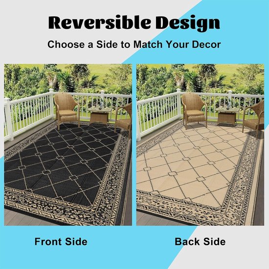 Buitentapijt - Picknickkleed - Terras en tuin - Omkeerbaar ontwerp - 180 x 270 cm - Zwart — afbeelding 2