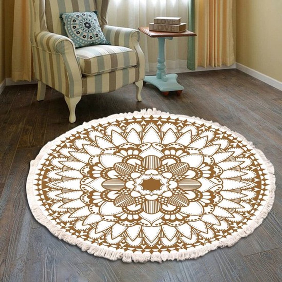 Dailygoods- Tapijt Mandala patroon - Wasbaar - Rond - 80 cm - Katoen/Polyester