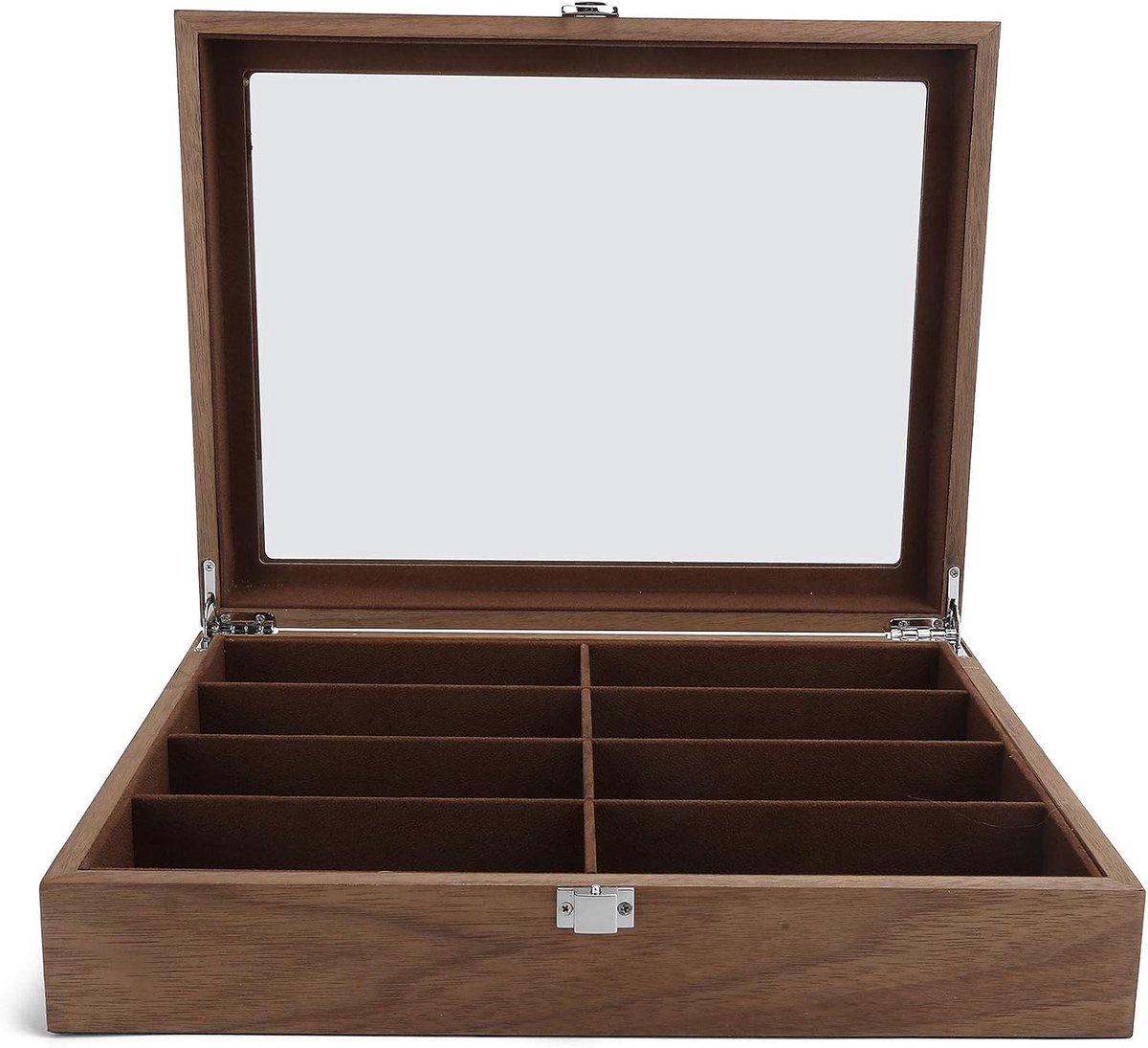 Houten Bril Opbergdoos - Zonnebril Koffer - Brillen Organiseren - Massief Hout en Glas - 8 Compartimenten - Niet gespecificeerd