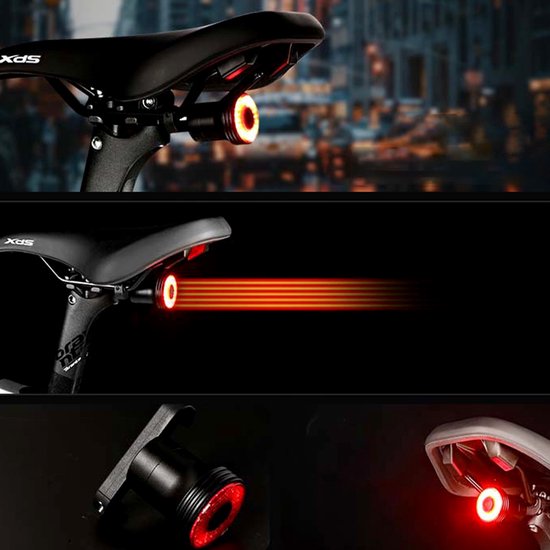 Waarschuwingslicht voor mountainbikes - Fietsachterlicht - Fietsverlichting voor buiten - Slimme remsensor - Slim remlicht - Oplaadbaar LED-ontwerp - Achterlicht voor racefietsen, mountainbikes en stadsfietsen - Eenvoudige installatie — afbeelding 3