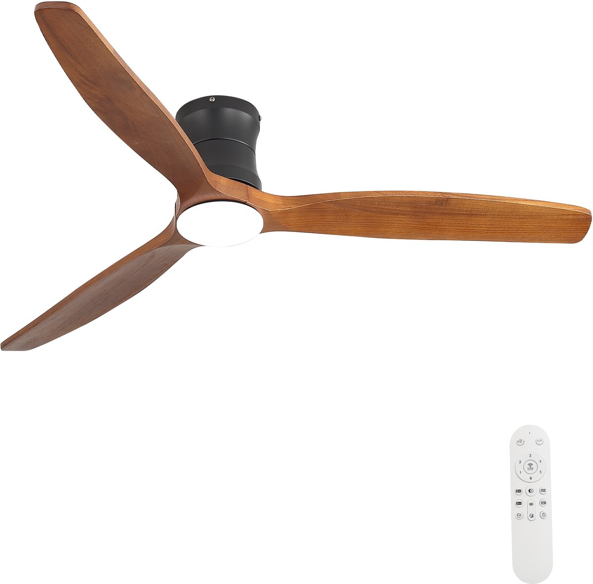 Plafondventilator met Verlichting - 52 Inch - 3 Massief Houten Bladen & DC-Motor - Matzwart