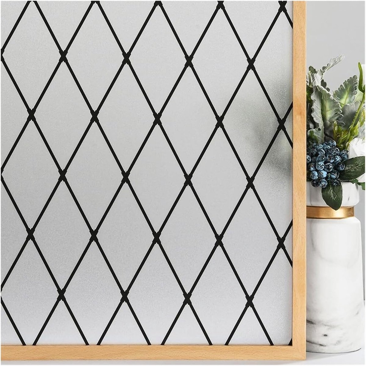 Raamfolie Zwart Rooster - Privacyfolie Statisch - Ramen Decoreren - Niet Klevend - 45 x 300 cm - Zwart Mat
