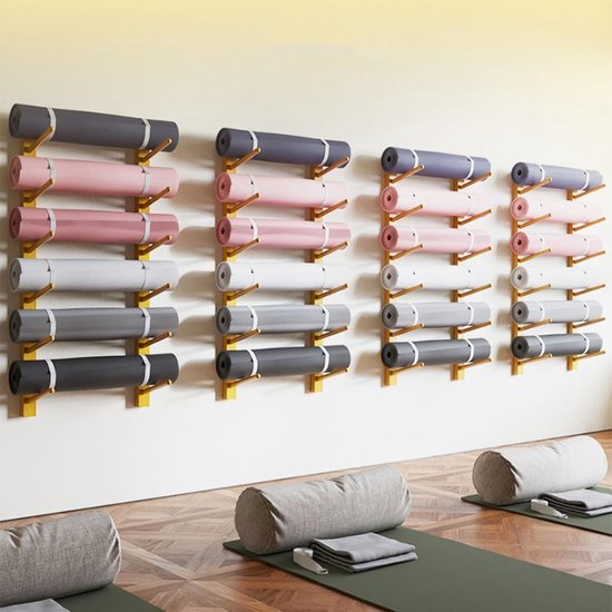 Yoga Mat Houder - Muurrek Opbergrek - Sportspullen Organiseren - Ruimtebesparend Wandmodel - Tot 3 Matten - Houtkleur — afbeelding 2