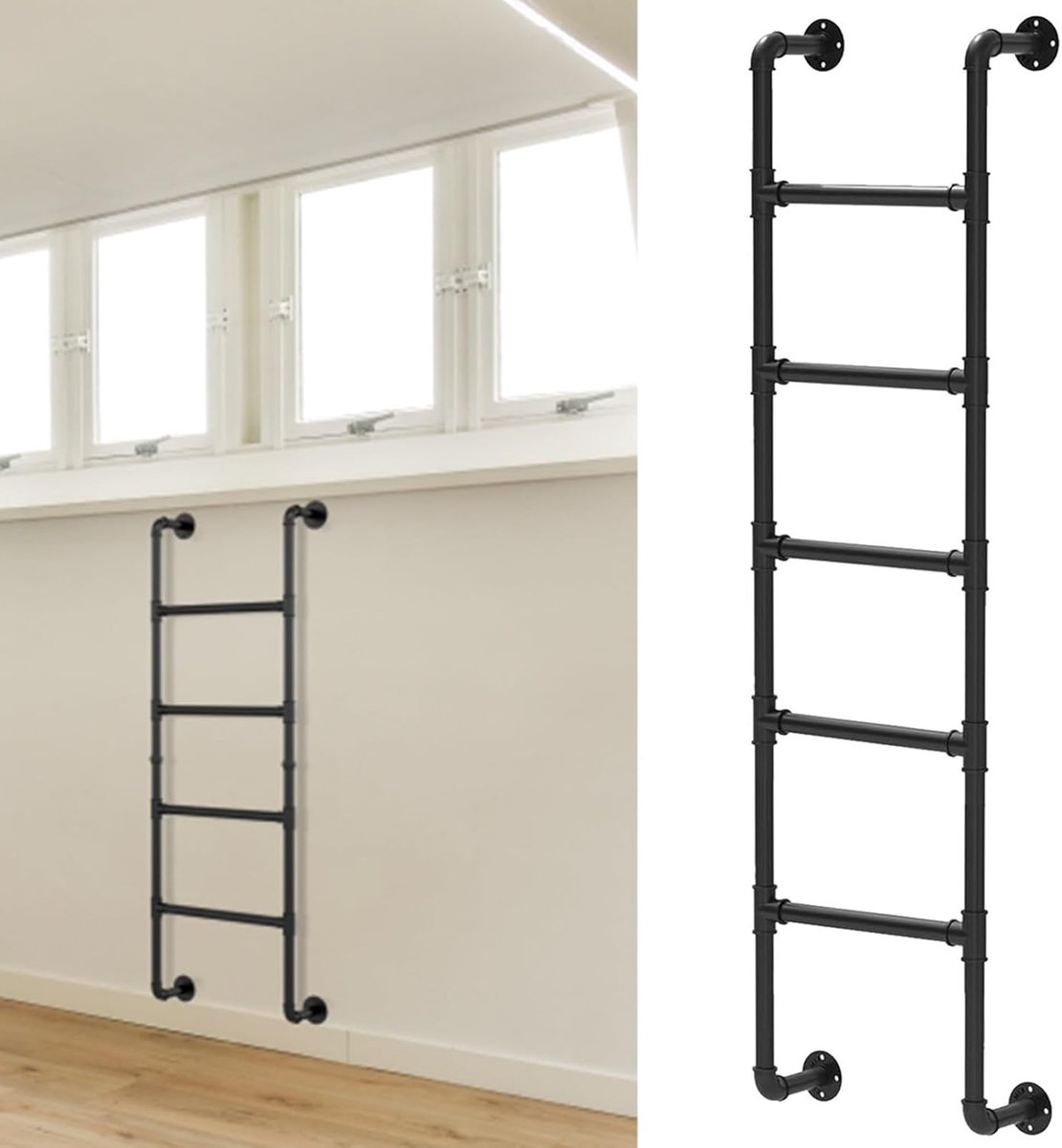 Uitgangsladder - Brandladder Kelderladder - Veilige Ontsnapping - Verstelbare Lengte - 100-300 cm - Zwart