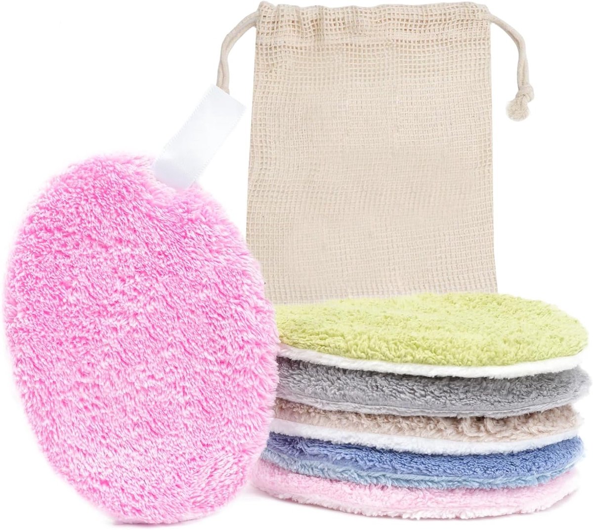 Herbruikbare Make-up Verwijder Pads - Wasbare Set van 6 met Waszak - Natuurlijke Vezels, Dubbelzijdig en Zacht voor Alle Huidtypes