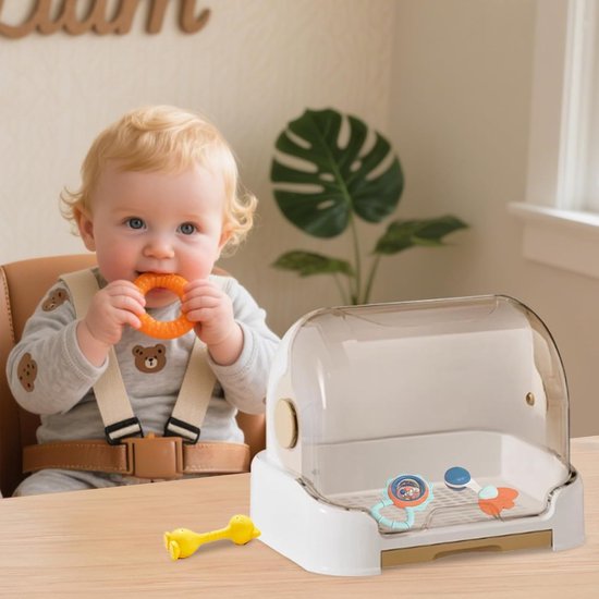 Babyfles Organizer - Droogrek Flessen - Babyvoeding Opslag - Stofdicht Deksel - 26x26x26 cm - Bruin — afbeelding 3