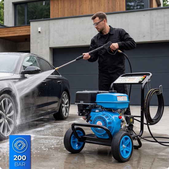 HW-MS-200B Benzine Hogedrukreiniger 200 Bar 13 PK - 12,6 L/min - 10 m Slang - 5 Sproeikoppen — afbeelding 4