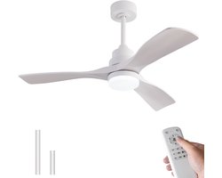 HAUSS SPOLE Ventilator – 106,68 Cm – Met Verlichting En Afstandsbediening – ABS – Wit – 3 Bladen Met Stille Omkeerbare DC Motor