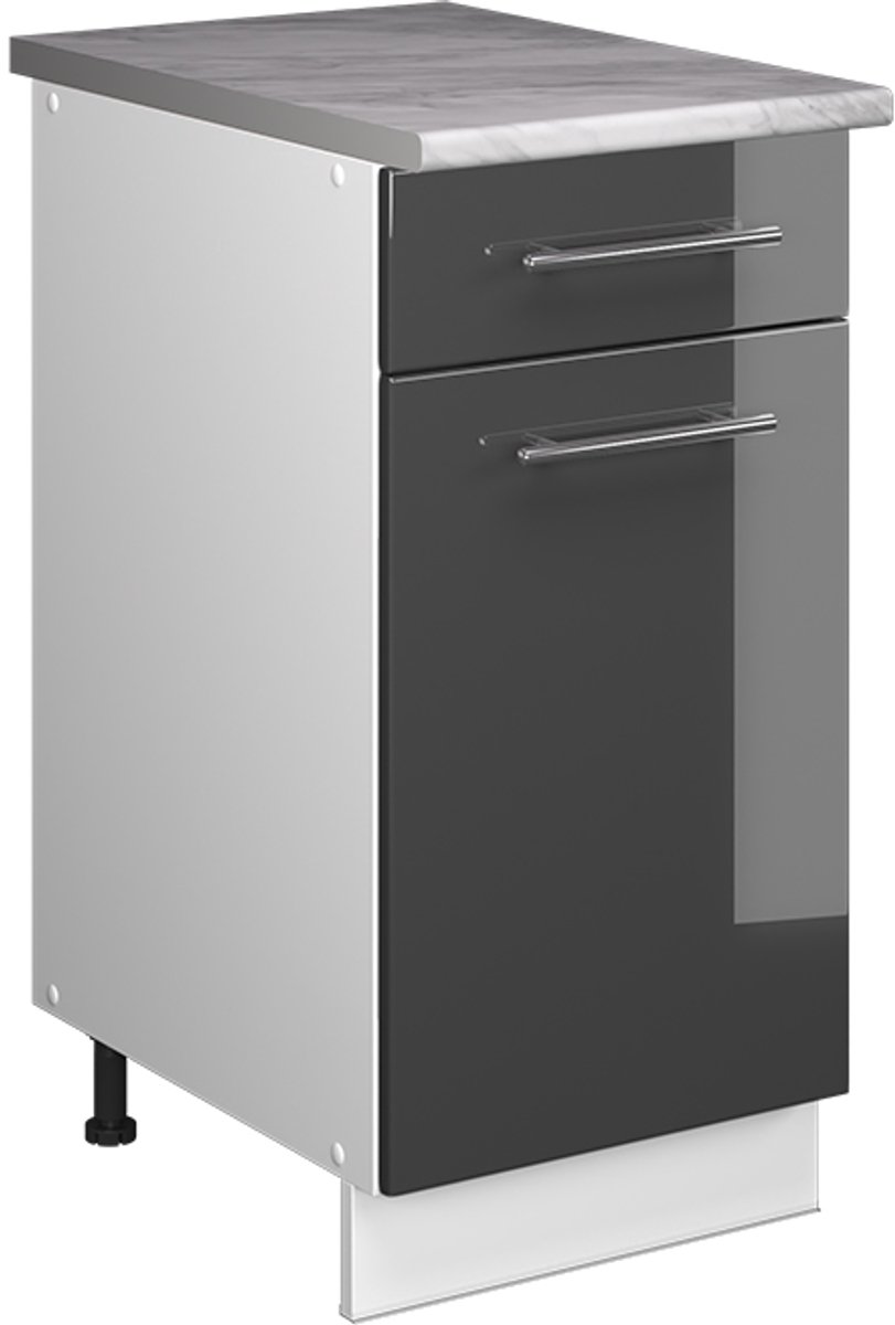 Vicco Onderkast voor spoelbak/kookplaat Fame-Line, Antraciet Hoogglans/Wit, 40 cm, WB Marmer
