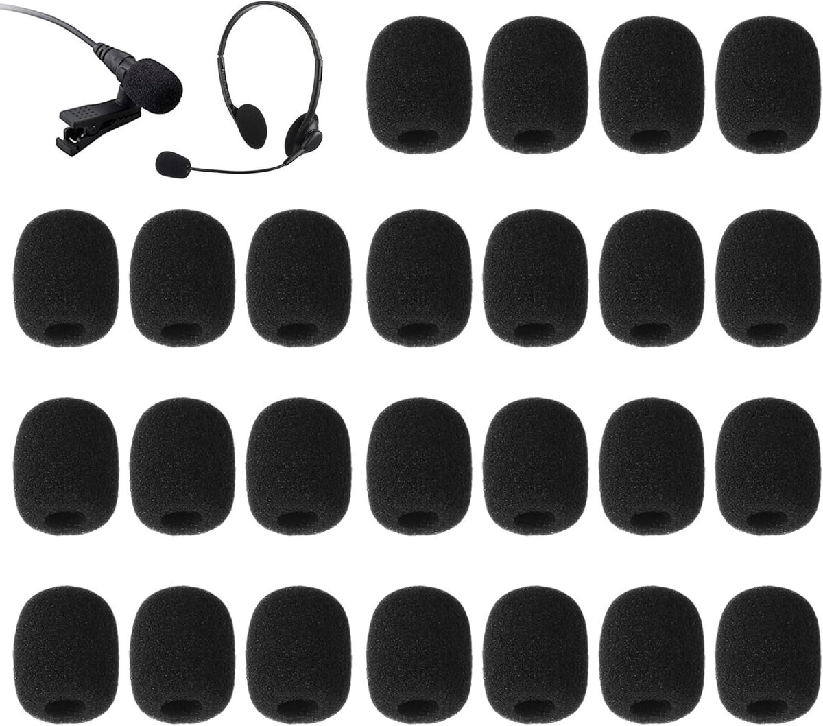 Set van 25 Microfoon Windscreens - Zwart Schuimrubber Popfilter voor Mini Microfoons en Headsets, Bescherming tegen Spetters en Windruis