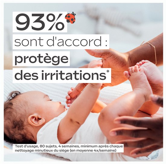 93% sont d'accord: protège des irritations. Met een baby op de armen van een volwassene.