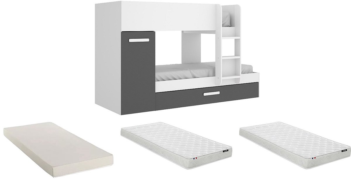 Vente-unique Stapelbed hout antracietgrijs, wit 90 x 190 cm