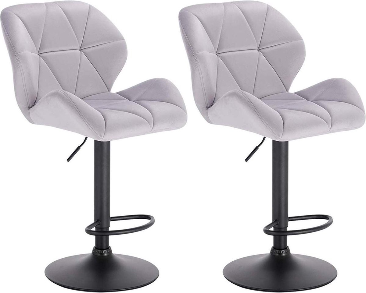 Barkrukken Set 82cm Lichtgrijs - Verstelbaar, Velvet en Met rugleuning - Voor Eetkamer, Keuken en Woonkamer
