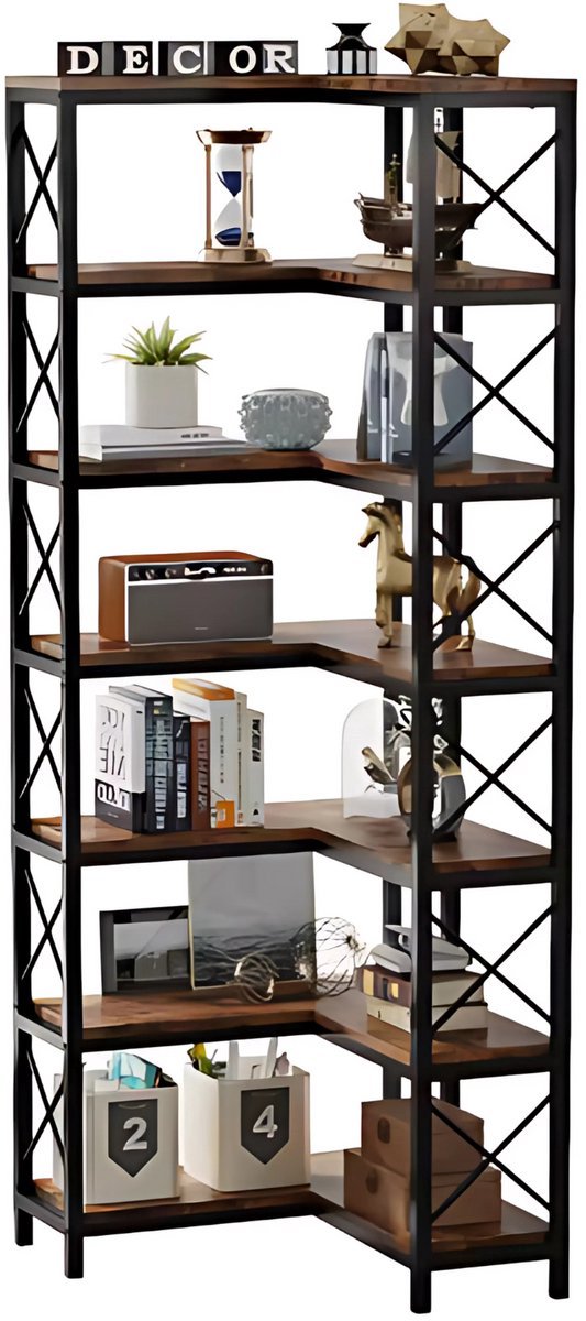 Boekenkast Bruin - Hoekkast en Hoekrek - Geschikt voor Woonkamer, Slaapkamer en Kantoor